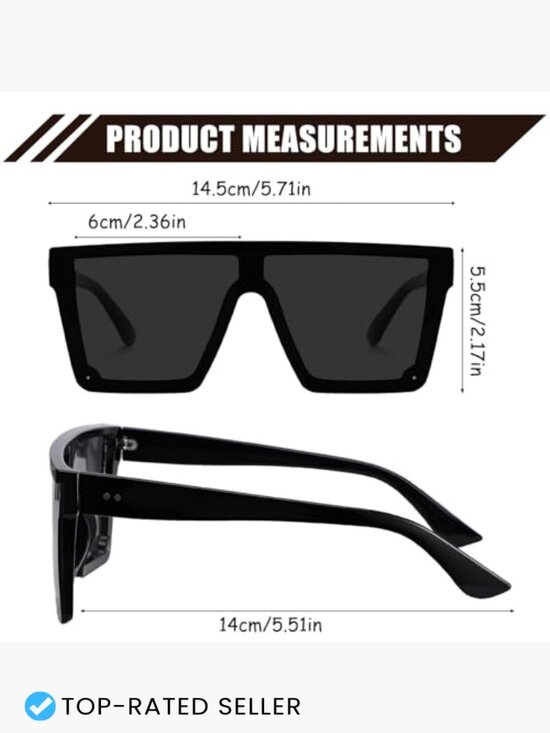 Square Oversized Sunglasses UV400 Protection Flat Top Frameless Classic main image 6